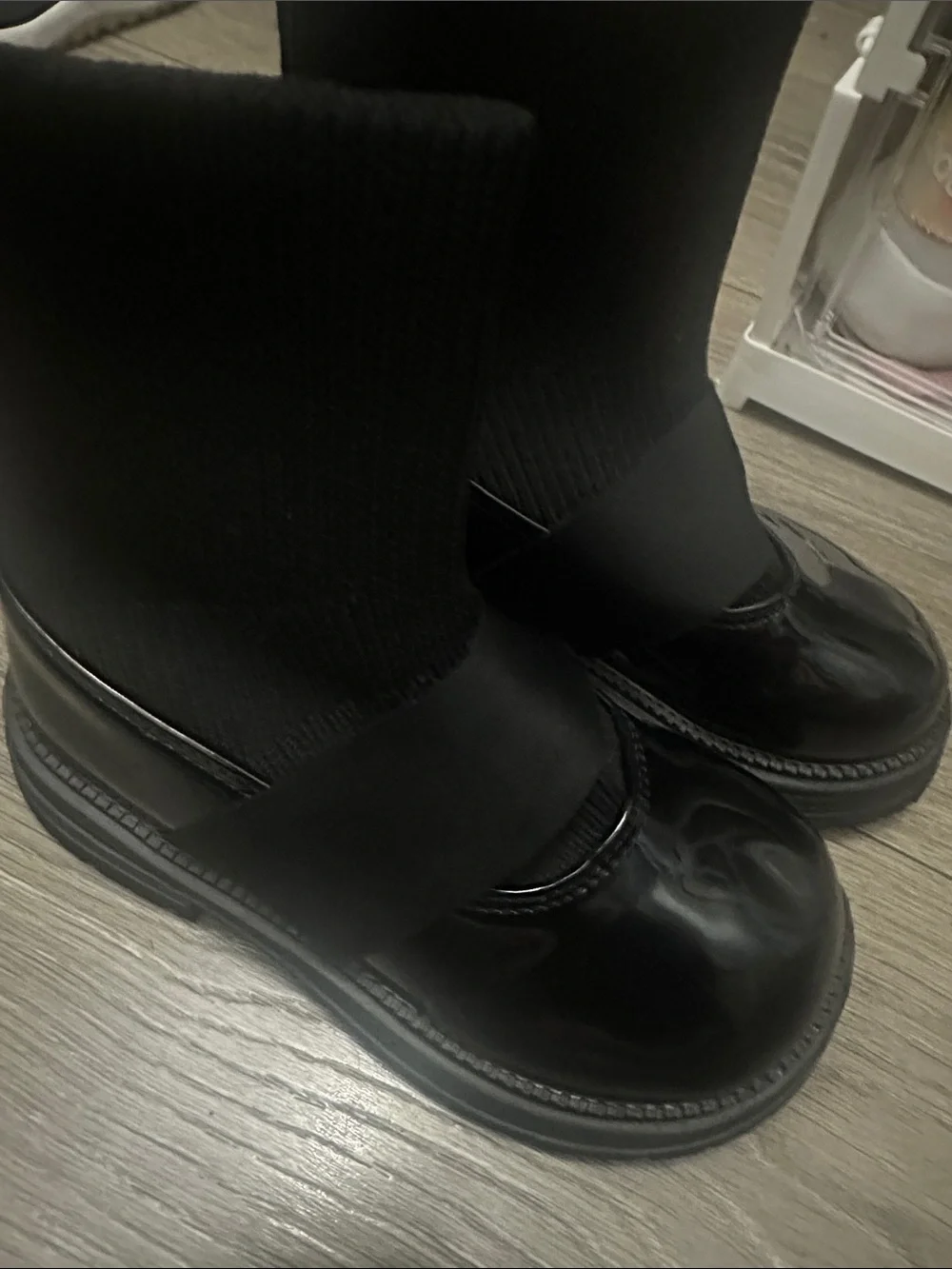Black Sock Boot Flats with Elastic Strap